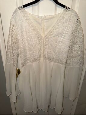 Amazon White Long Sleeve Lace Yoke Boho Dress